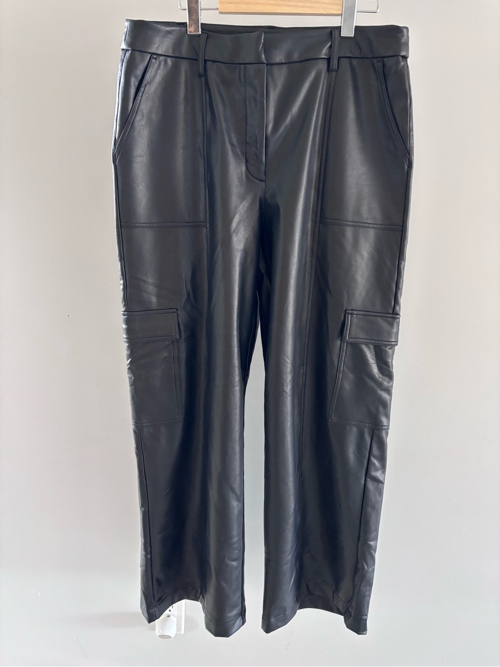 Reitmans Black Faux Leather Cargo Pants